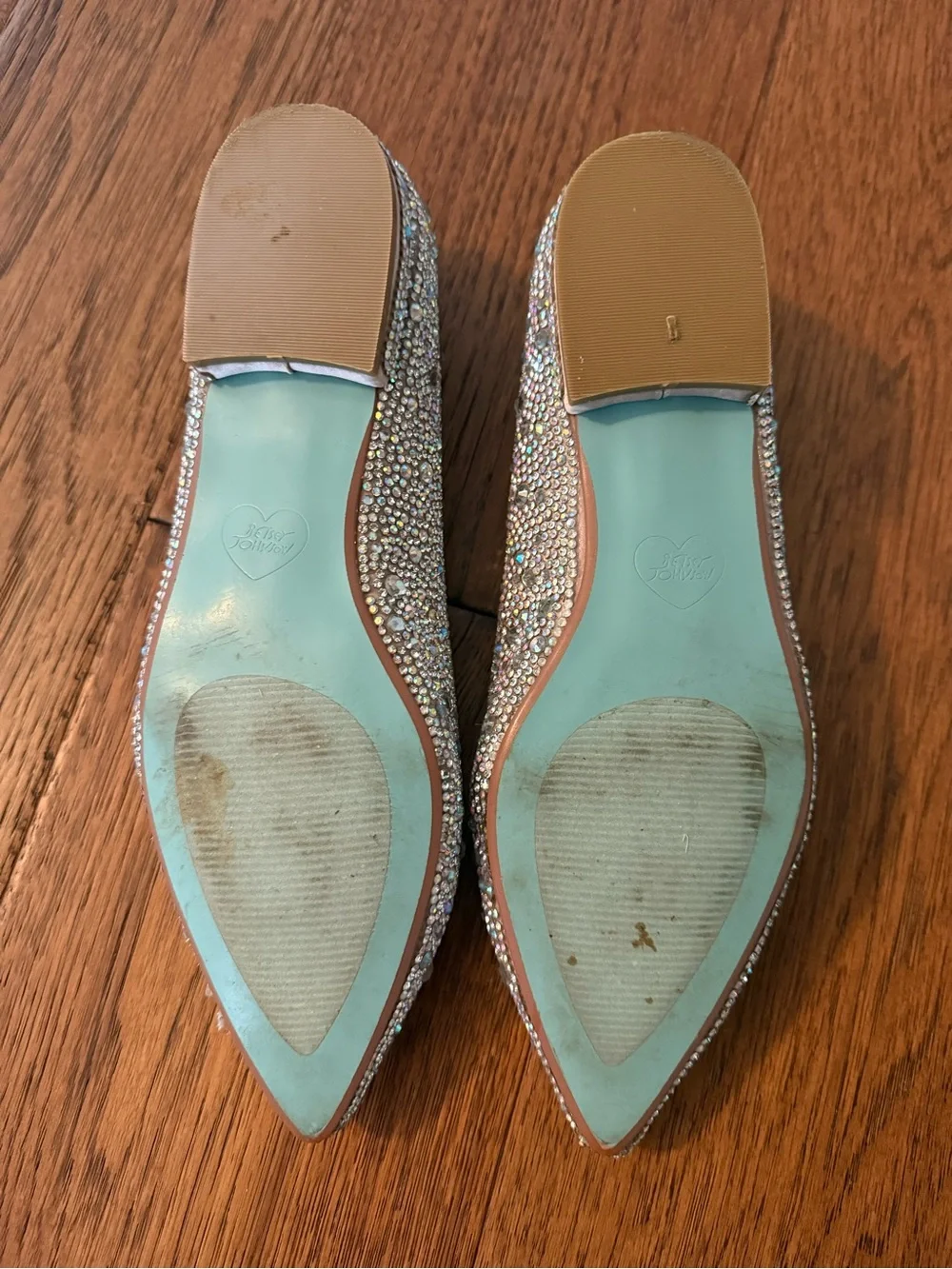 Betsey Johnson Nude/Satin Crystal Embellished Ballet Flats Size 6.5